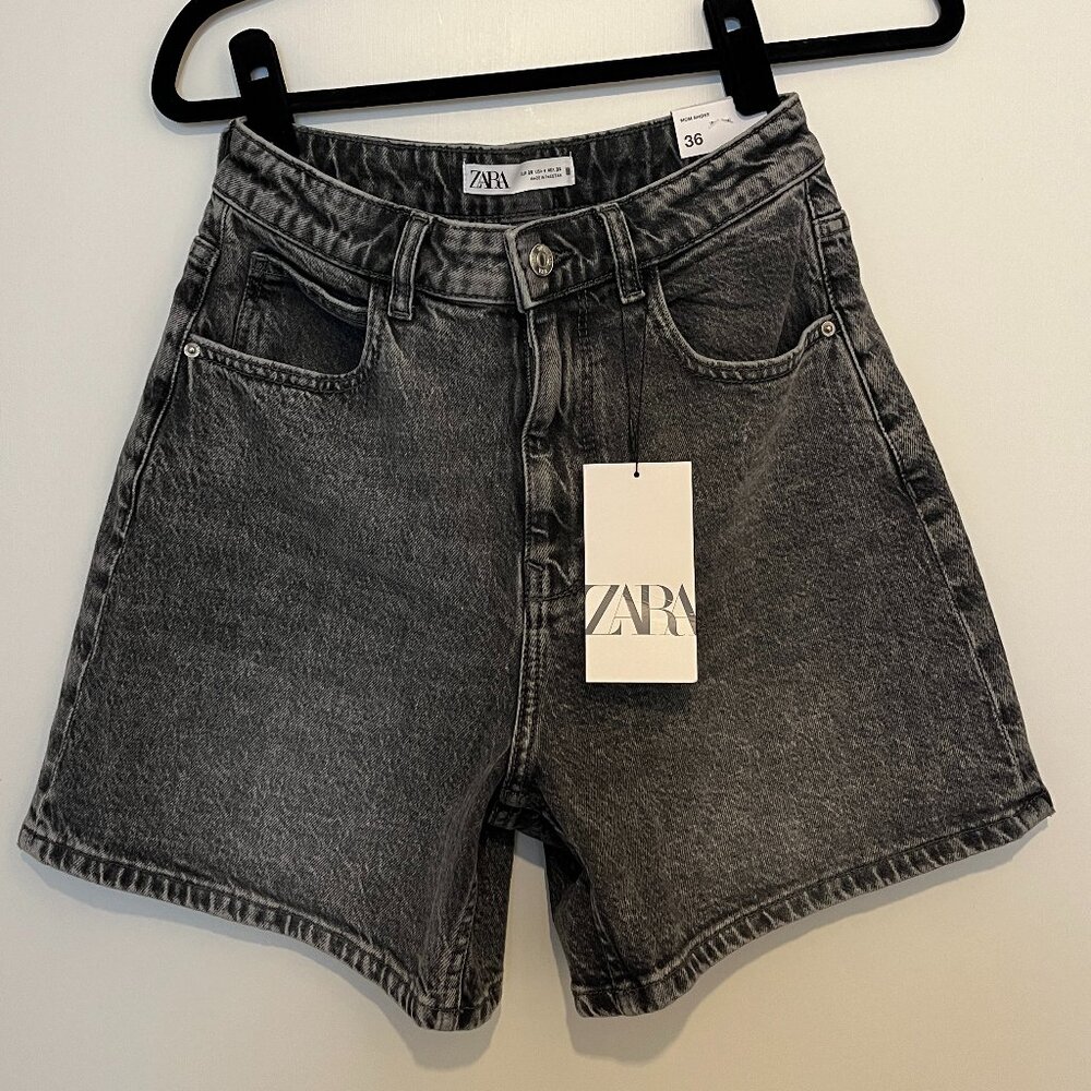 Zara Mom Fit Shorts, Washed Black, Size 4